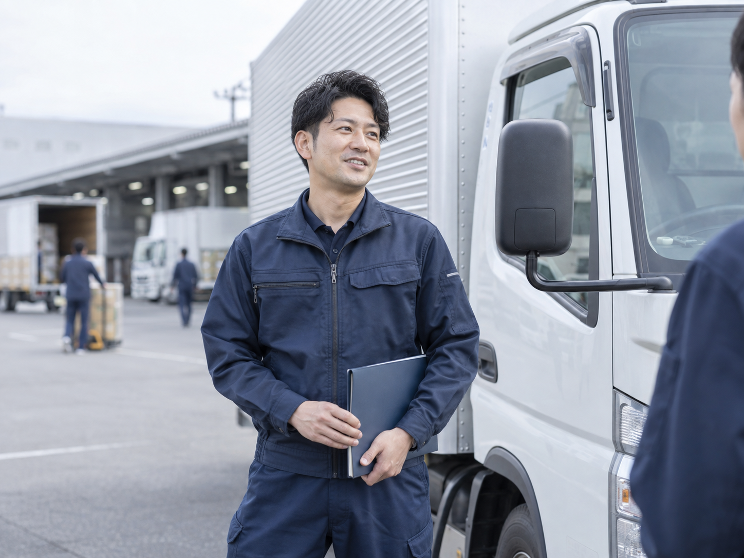配送トラックのそばに立つドライバー